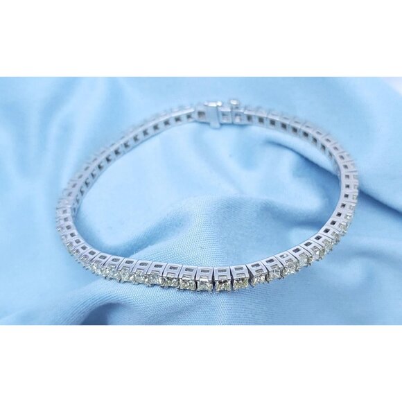 14K Solid White Gold Designer Princess Cut Diamond Tennis Link Bracelet 7.25" L - Picture 3 of 16